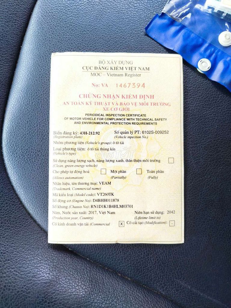 VEAM VT260TK 2017. Mua bán Xe tải, xe ben tại Quận Liên Chiểu Đà Nẵng được đăng bởi Thái Mạnh hình 2