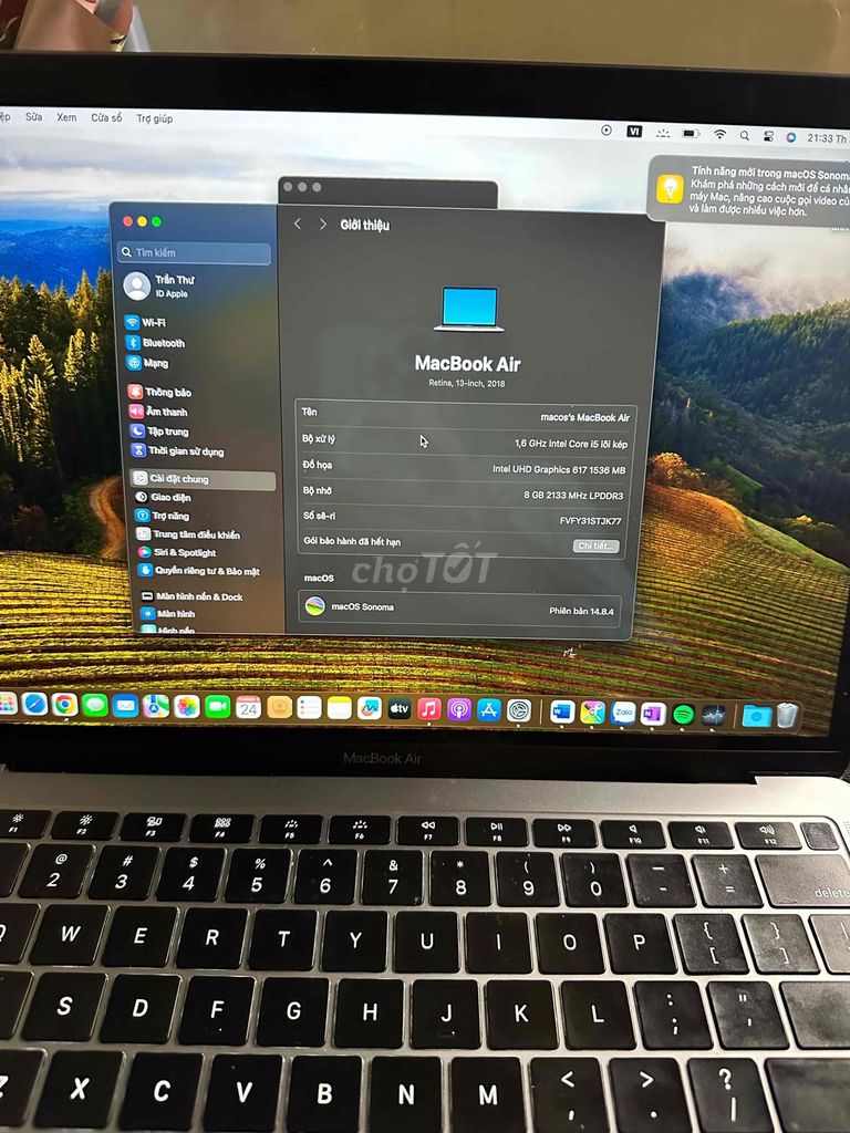 Apple MacBook Air 2018 i5 8GB 13 inch. Mua bán Laptop tại Quận Cái Răng Cần Thơ được đăng bởi Roy hình 1