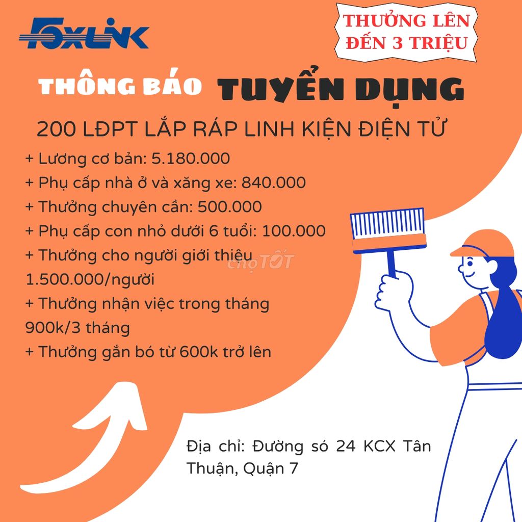 [QUẬN 7]FOXLINK KCX TÂN THUẬN TUYỂN CÔNG NHÂN LĐPT