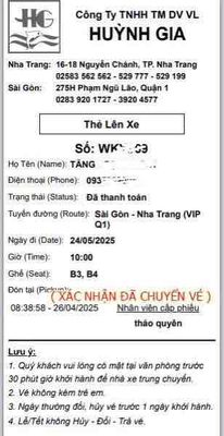 Cần pass cặp vé giường nằm Sài Gòn - Nha Trang. Du lịch tại Quận 1 Tp Hồ Chí Minh được đăng bởi Nguyen thi cam huyen