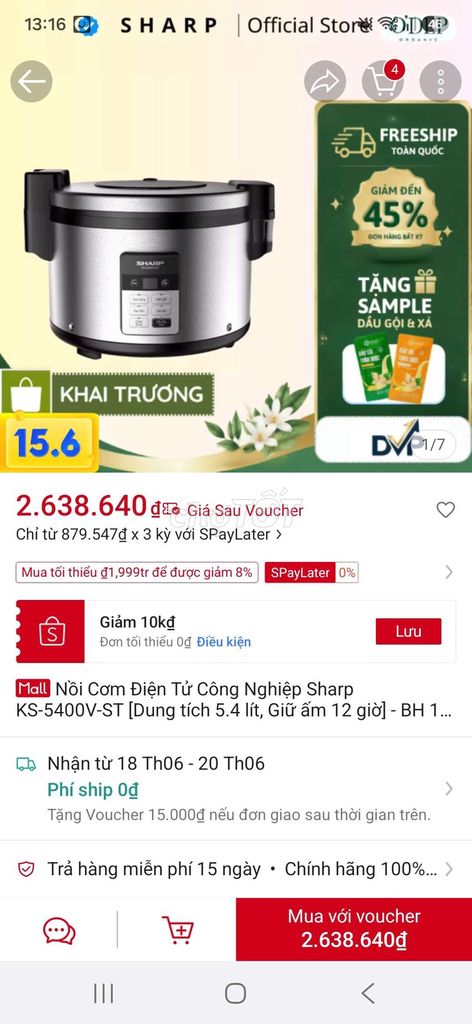 Nồi cơm điện Sharp KS-5400V-ST 5.4 lít Bạc. Mua bán Bếp, lò, đồ điện nhà bếp tại Quận Bình Thạnh Tp Hồ Chí Minh được đăng bởi Lê Lệ Hằng hình 1