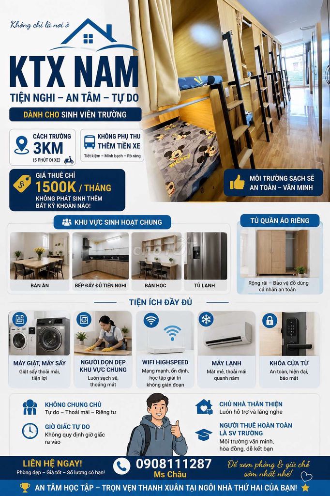 ktx nam chỉ 1200k không phụ thu