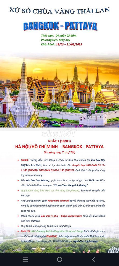 Cần pass lại 2 vé tour du lịch Thái Lan