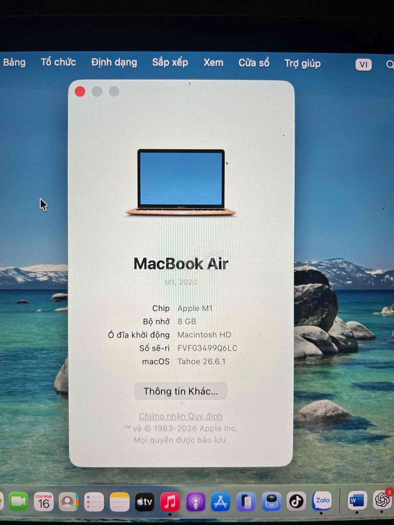 Apple MacBook Air M1 8GB/256GB Vàng đồng. Mua bán Laptop tại Huyện Châu Đức Bà Rịa - Vũng Tàu được đăng bởi Hoang anh hình 1