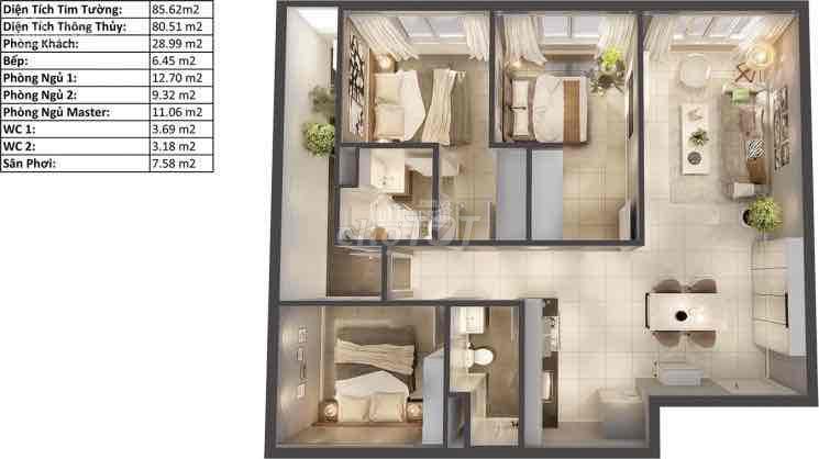 cc bán topaz elite 3pn, 85m2, view tạ quang bửu