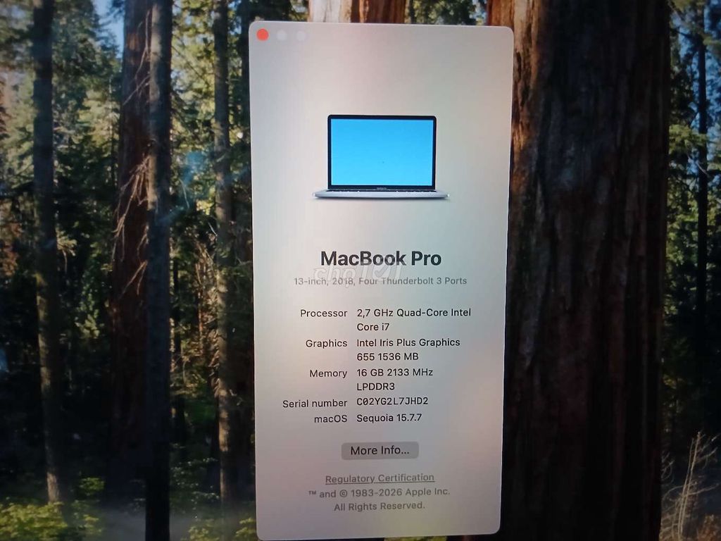 Apple MacBook Pro i7 13 inch 16GB/479GB SSD Xám. Mua bán Laptop tại Quận 12 Tp Hồ Chí Minh được đăng bởi Thang Nguyen hình 1