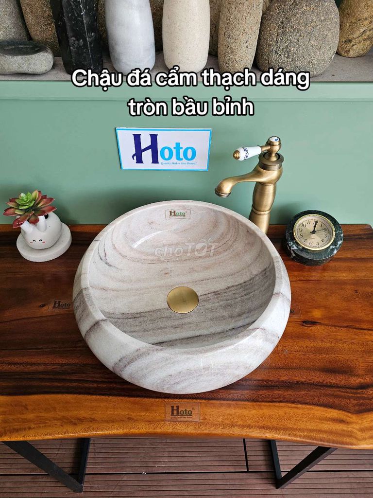 Lavabo đá cẩm thạch nguyên khối HDE-B03 42x42x14cm