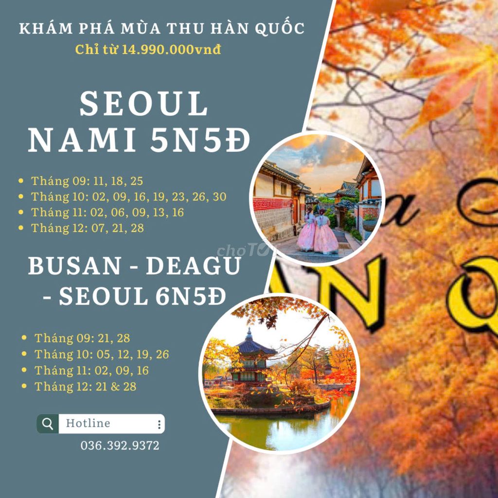 TOUR HÀN QUỐC: SEOUL - NAMI - EVERLAND 5N5Đ