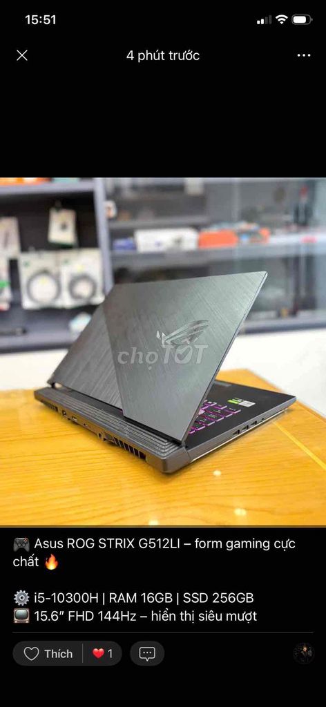 Asus ROG STRIX G512LI i5-10300H 15.6 inch. Mua bán Laptop tại Thành phố Biên Hòa Đồng Nai được đăng bởi TRƯƠNG HUY HOÀNG hình 1