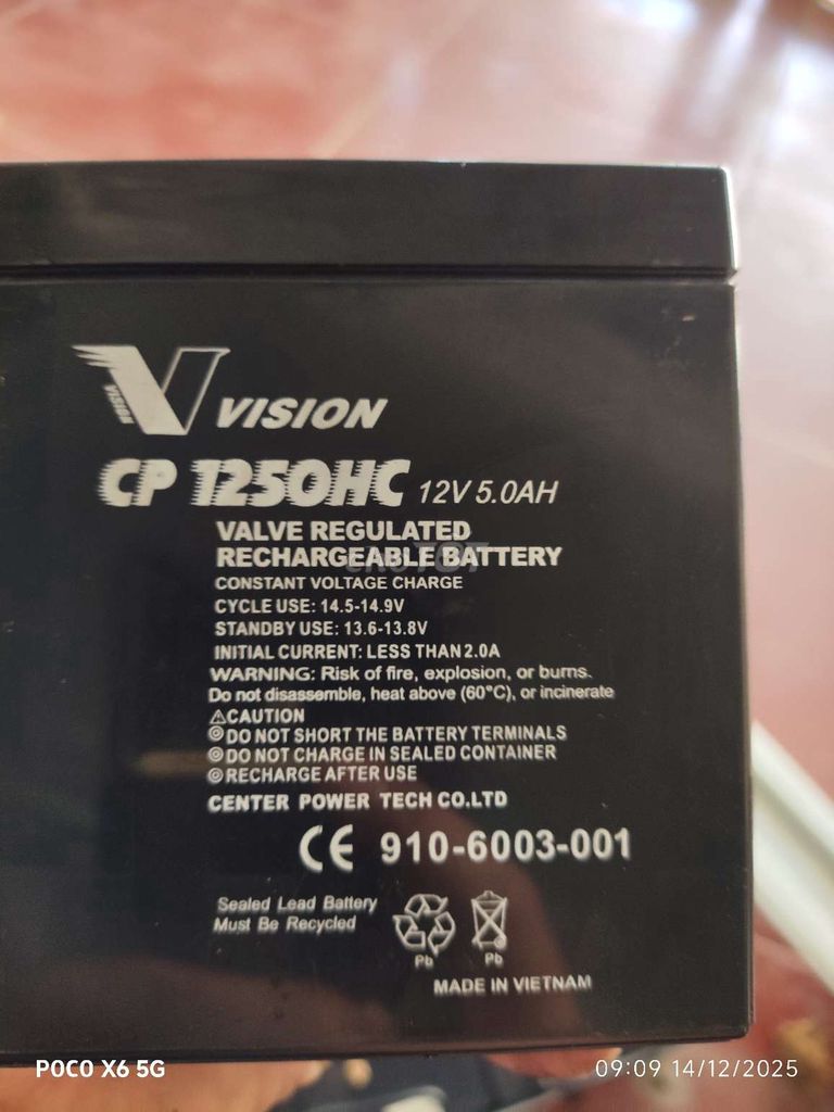 Ắc quy VVision CP 1250HC 12V 5.0Ah Đã sử dụng. Mua bán Phụ tùng xe tại Huyện Tam Đảo Vĩnh Phúc được đăng bởi Lại Hữu Huy hình 1