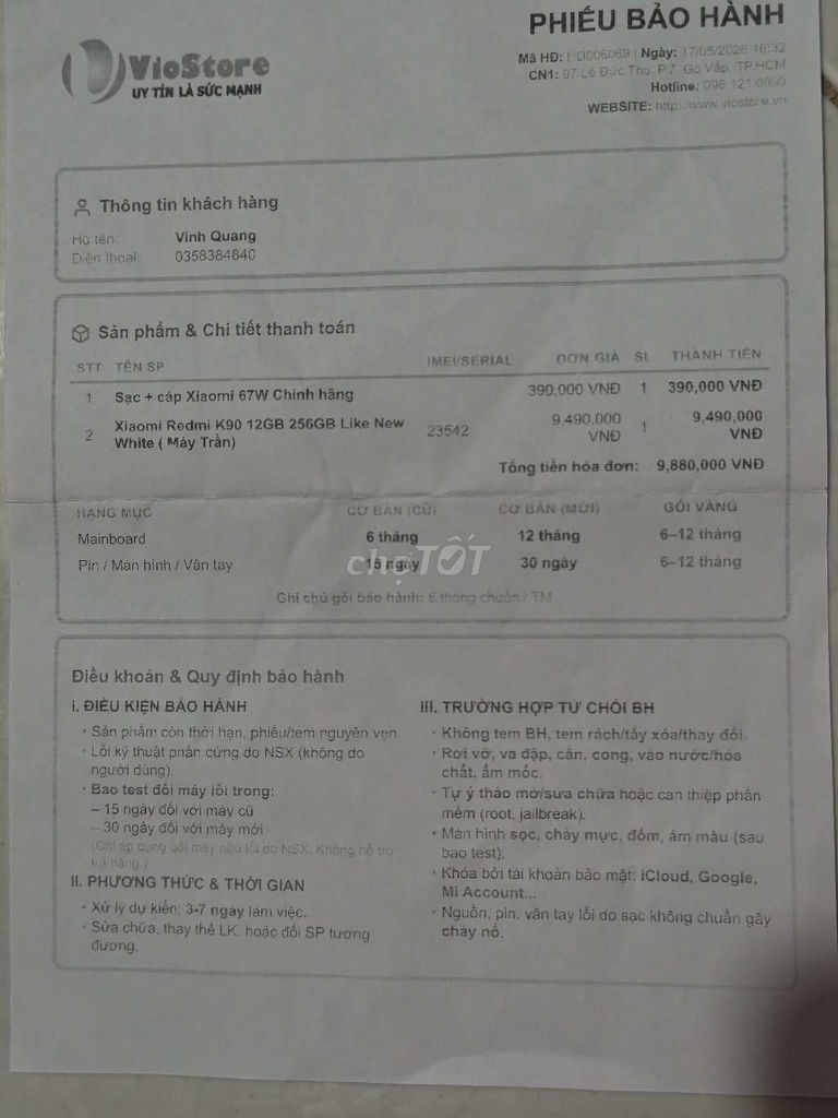 Xiaomi Redmi K90 256GB Trắng. Mua bán Điện thoại tại Thành phố Thủ Đức Tp Hồ Chí Minh được đăng bởi Vinh Quang hình 1