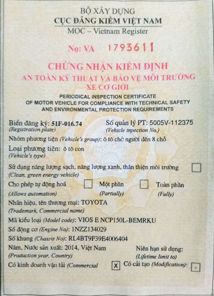 Toyota Vios E 1.5 số sàn sx 2014. Mua bán Ô tô tại Thành phố Thủ Dầu Một Bình Dương được đăng bởi Phan Hoàng Ân hình 12