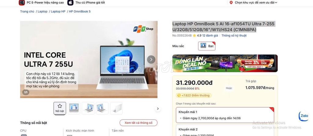 HP OmniBook 5 AI 16-af1054TU i7 32GB/512GB 16 inch Bạc. Mua bán Laptop tại Quận 1 Tp Hồ Chí Minh được đăng bởi Hội Đồ Điện Tử hình 1