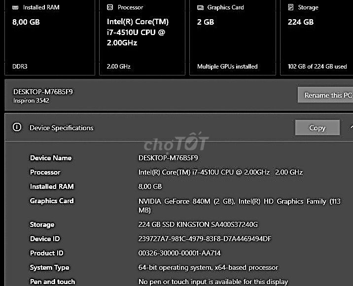 Dell Inspiron 3542 i7-4510U 8GB/224GB. Mua bán Laptop tại Thành phố Thuận An Bình Dương được đăng bởi Trần Thắng hình 1