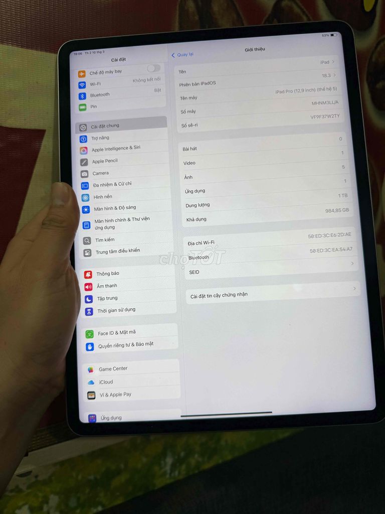 ipad pro 12.9 dung lượng 1T ram 16g