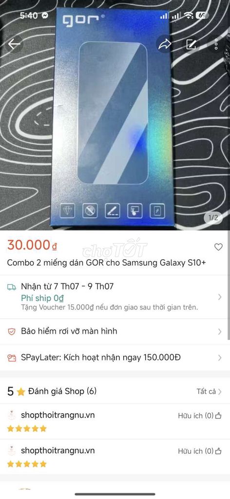 Miếng dán màn hình GOR Samsung Galaxy S10+. Mua bán Phụ kiện (Màn hình, Chuột...) tại Quận Cẩm Lệ Đà Nẵng được đăng bởi Tên chưa cung cấp hình 1
