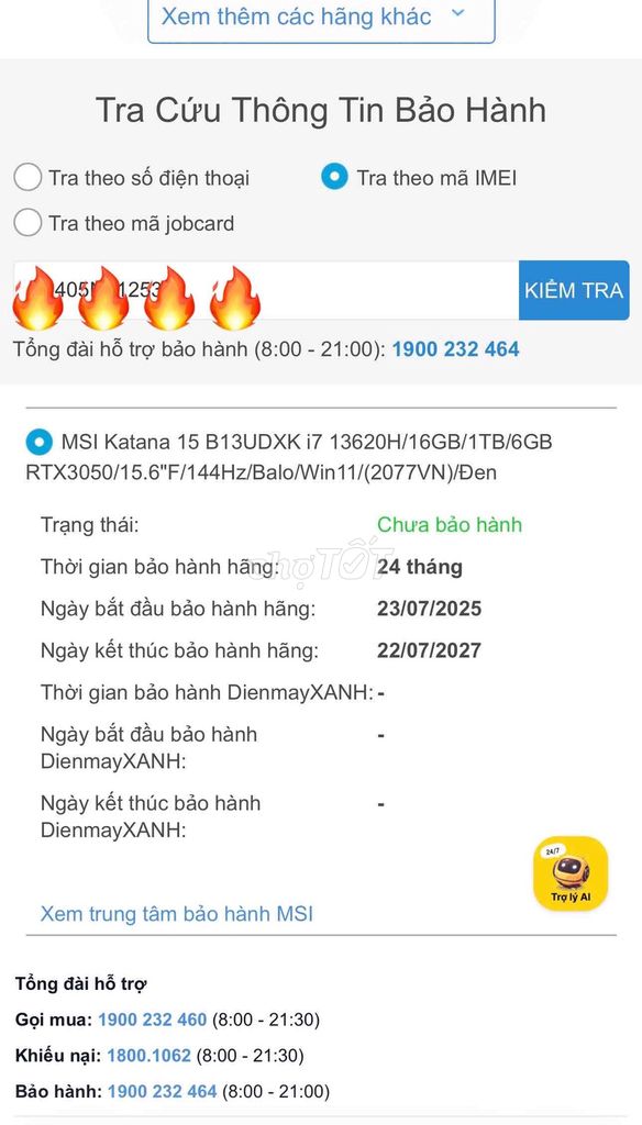 MSI Katana 15 i7-13620H RTX 3050 6GB 1TB BH 2027. Mua bán Laptop tại Quận Hoàng Mai Hà Nội được đăng bởi Hoàng Bách Computer hình 1