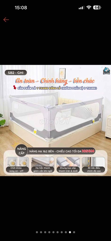 Thanh chắn giường Pakey SB2 Ghi 1m6. Mua bán Mẹ và bé tại Quận Thanh Xuân Hà Nội được đăng bởi Vũ Hải Yến hình 1