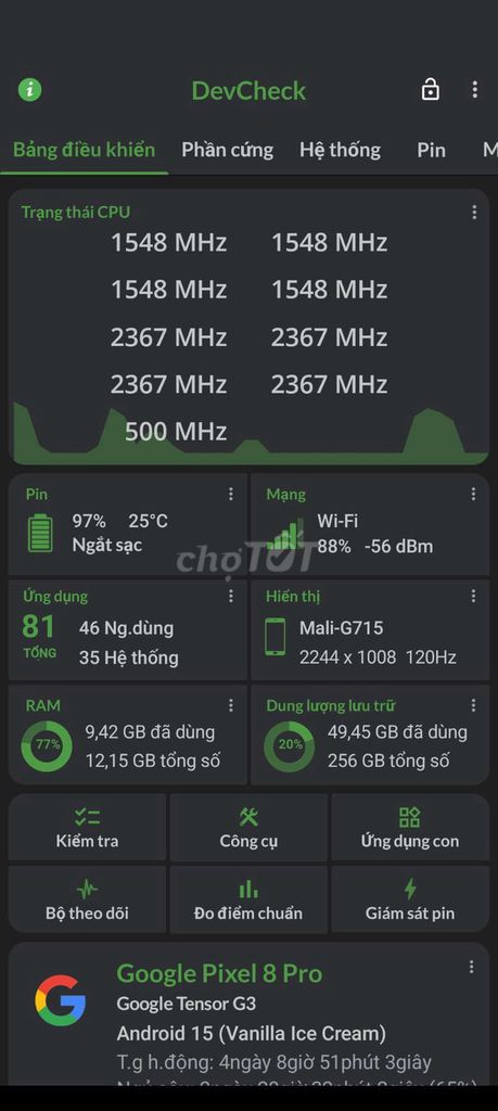 Pixel 8 pro 256g bh 12 tháng 99.9% mới. Gl