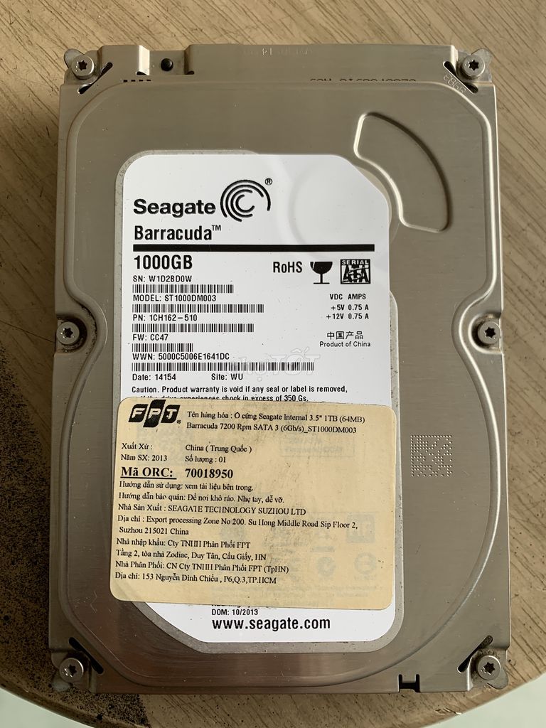 Hdd Seagate 3.5" 1Tb cho PC sức khỏe 100% mới 90%