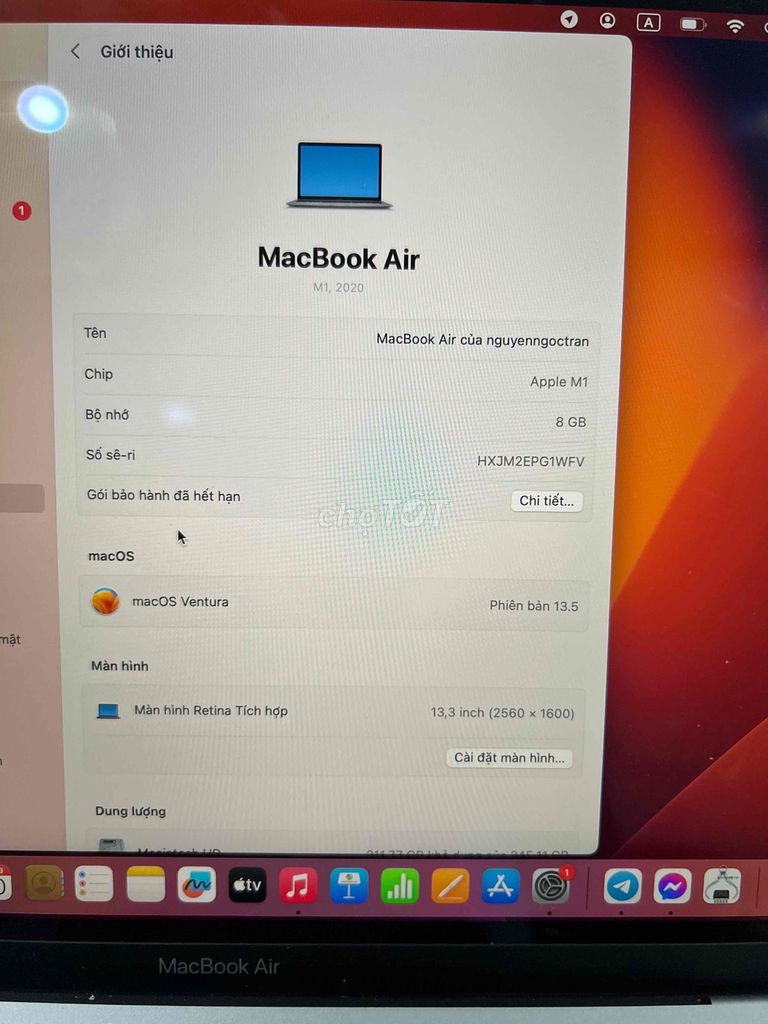 Apple MacBook Air M1 13.3 inch 8GB/256GB. Mua bán Laptop tại Quận 5 Tp Hồ Chí Minh được đăng bởi Nguyễn Nguyễn hình 1