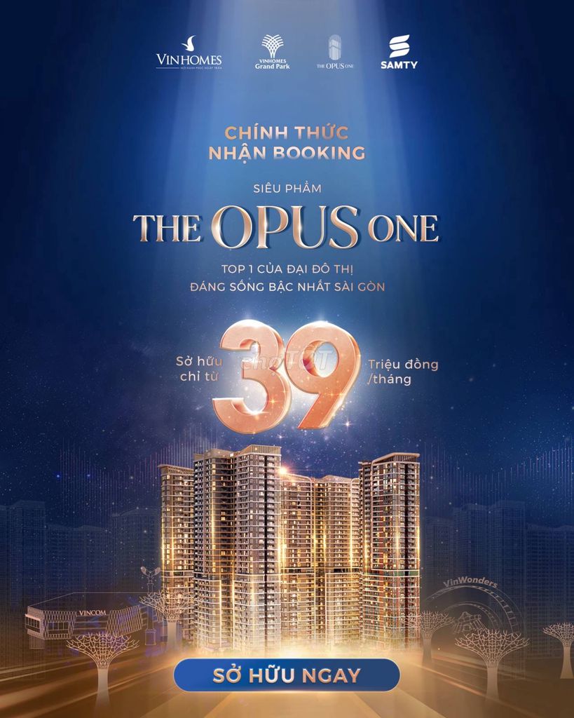 Căn hộ 1PN+, 53m2, chỉ 39tr/tháng ở The Opus One, Vinhomes Grand Park