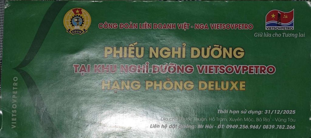 Phiếu nghỉ dưỡng tại khu nghỉ dưỡng dầu khí Bà Rịa