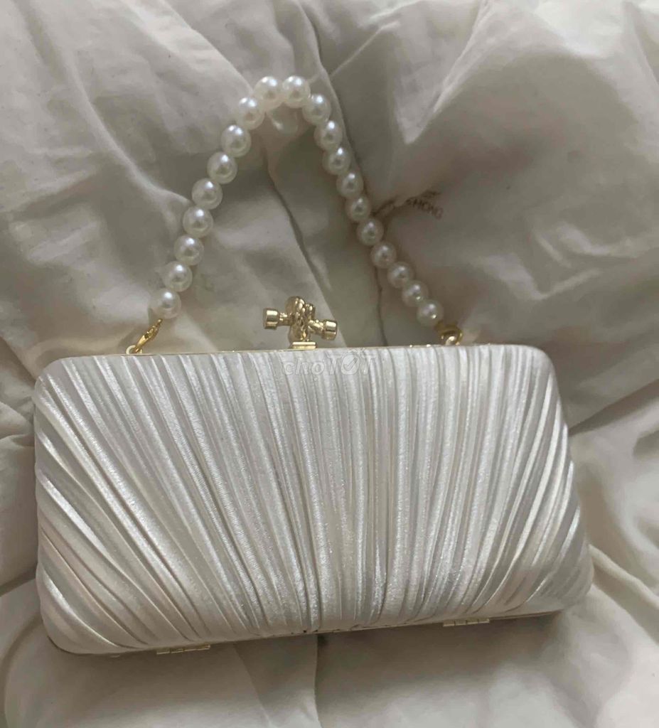 Túi Clutch Lụa Trắng Ngà nữ