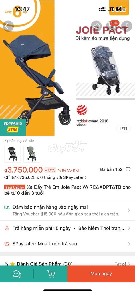 Xe đẩy em bé Joie Pact