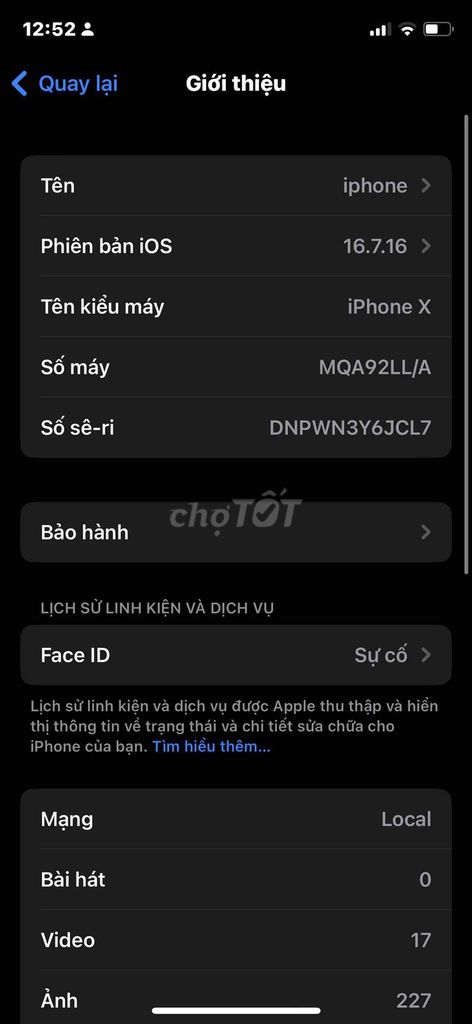 Apple iPhone X 256GB Không Face ID Đã sử dụng. Mua bán Điện thoại tại Thành phố Thủ Dầu Một Bình Dương được đăng bởi Đạt Thành hình 1