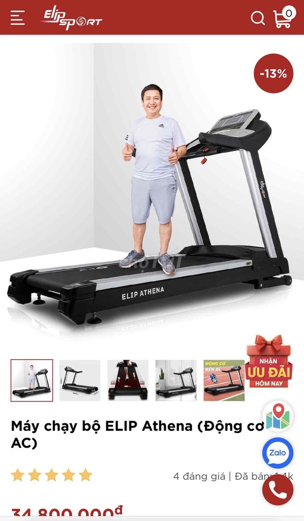 Máy chạy bộ ELIP Sport Athena Đen