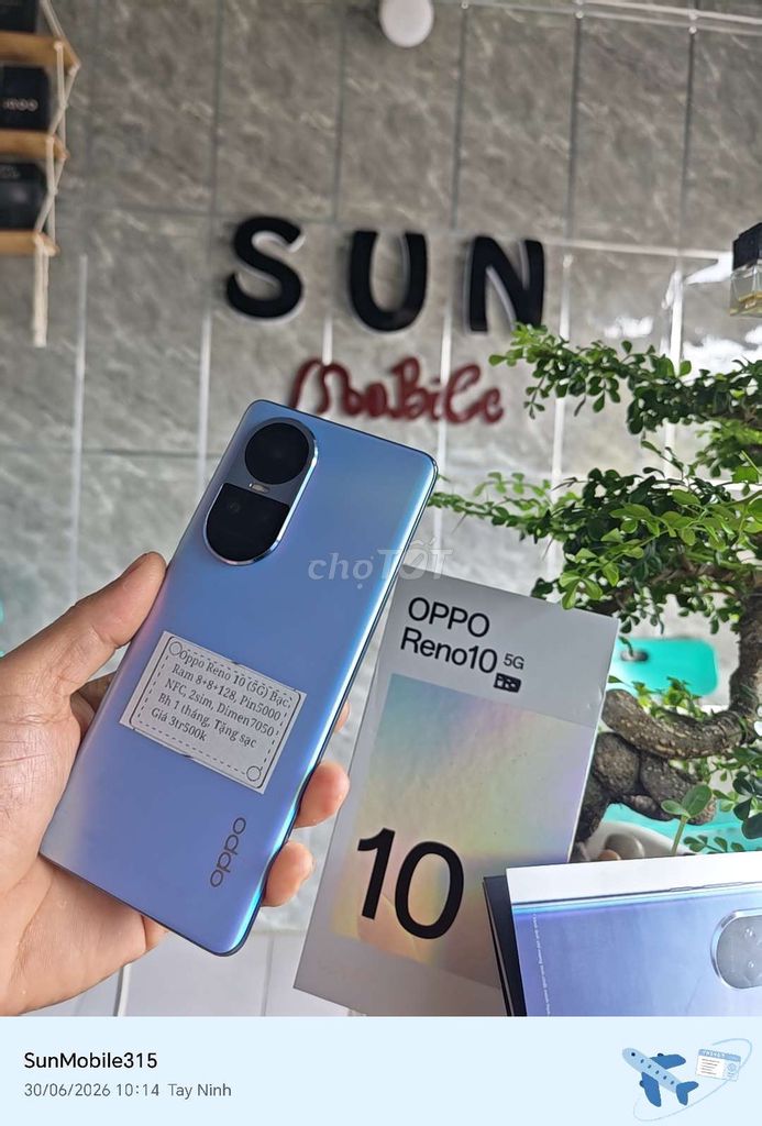 Oppo Reno 10 5G R8+128 Chính hãng . Mua bán Điện thoại tại Huyện Trảng Bàng Tây Ninh được đăng bởi Sun Mobile Shop Điện Thoại Trảng Bàng Tây Ninh 01 hình 1