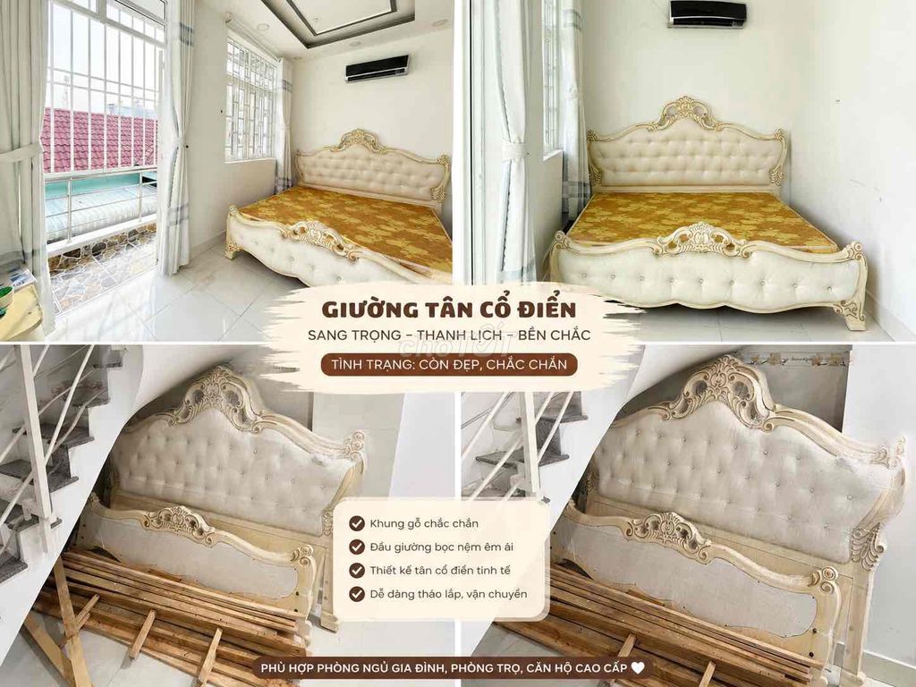 2 Giường Tân cổ điển Khung gỗ, nệm Trắng kem. Mua bán Giường, chăn ga gối nệm tại Huyện Nhà Bè Tp Hồ Chí Minh được đăng bởi Na Nguyen hình 1