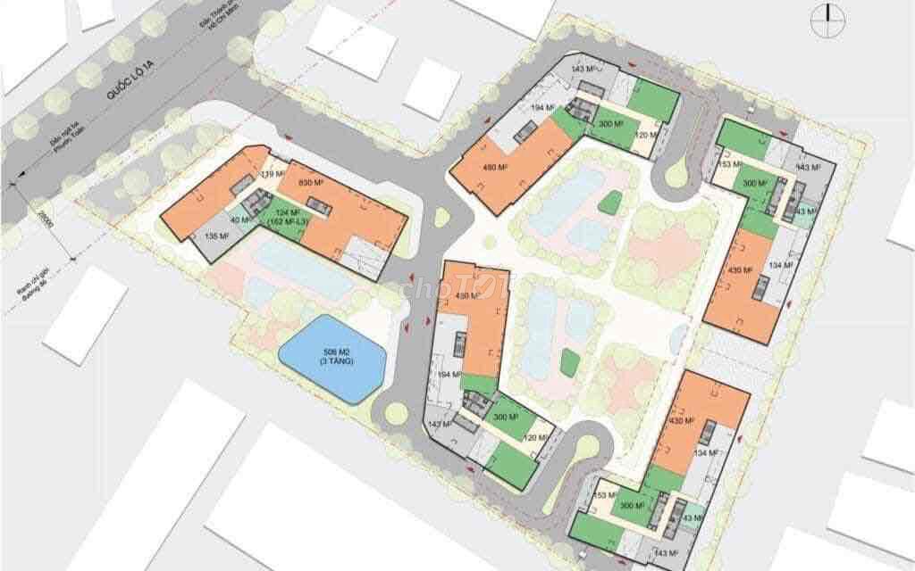 Căn hộ CC 2 PN 2 WC 51m2 mặt tiền Quốc Lộ 1A.