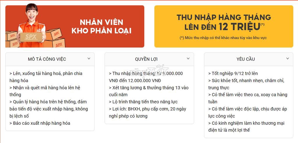 [KCN XUYÊN Á - LONG AN] NHÂN VIÊN KHO PHÂN LOẠI