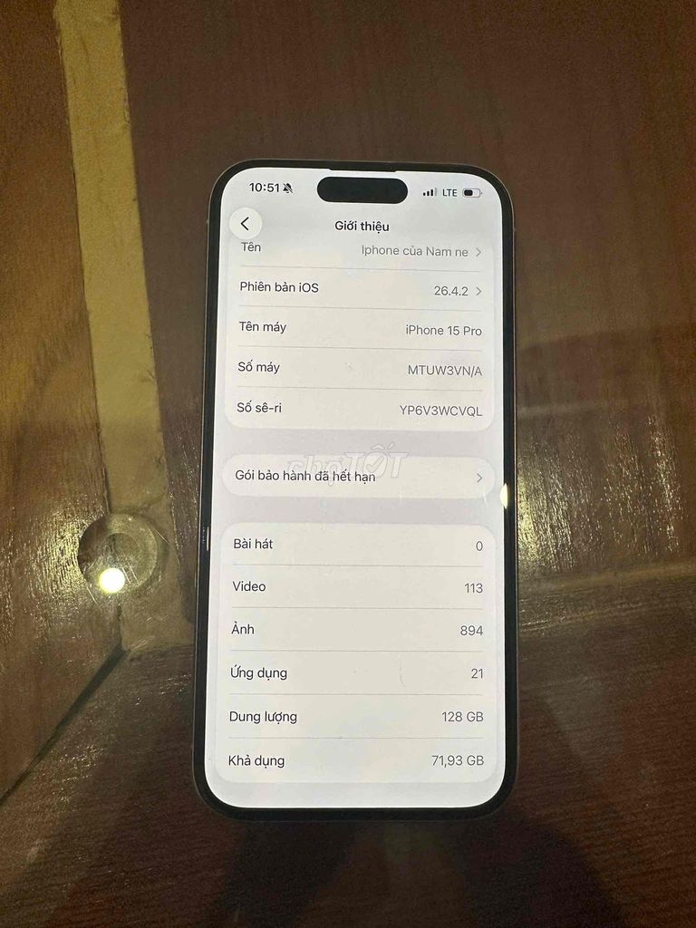 Apple iPhone 15 Pro 128GB Trắng 84%. Mua bán Điện thoại tại Quận Tân Phú Tp Hồ Chí Minh được đăng bởi hoàng nam hình 1