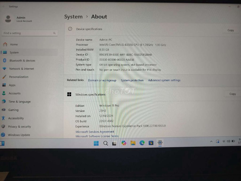 Toshiba dynabook i5gen8 ram8gb SSD 256, pin5h