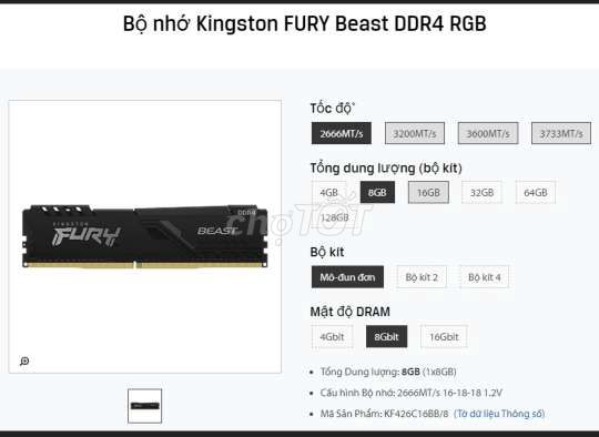 RAM desktop KINGSTON FuryBeast(1x8GB) DDR4 2666MHz