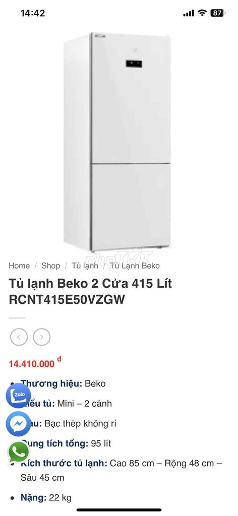 Tủ lạnh Beko RCNT415E50VZGW 415 lít Trắng Inverter. Mua bán Tủ lạnh tại Thành phố Vĩnh Long Vĩnh Long được đăng bởi Tuyet Tuyet hình 1