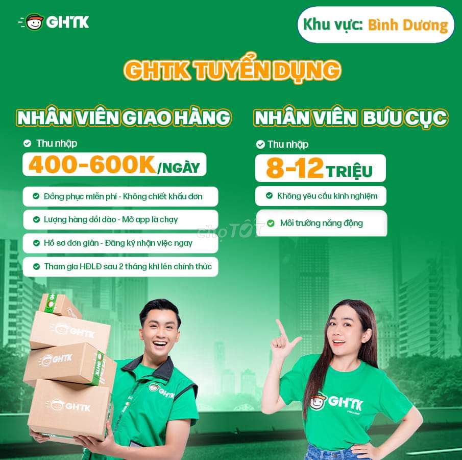 GHTK Chánh Phú Hòa Tuyển Shipper, Lương 15K/ Đơn