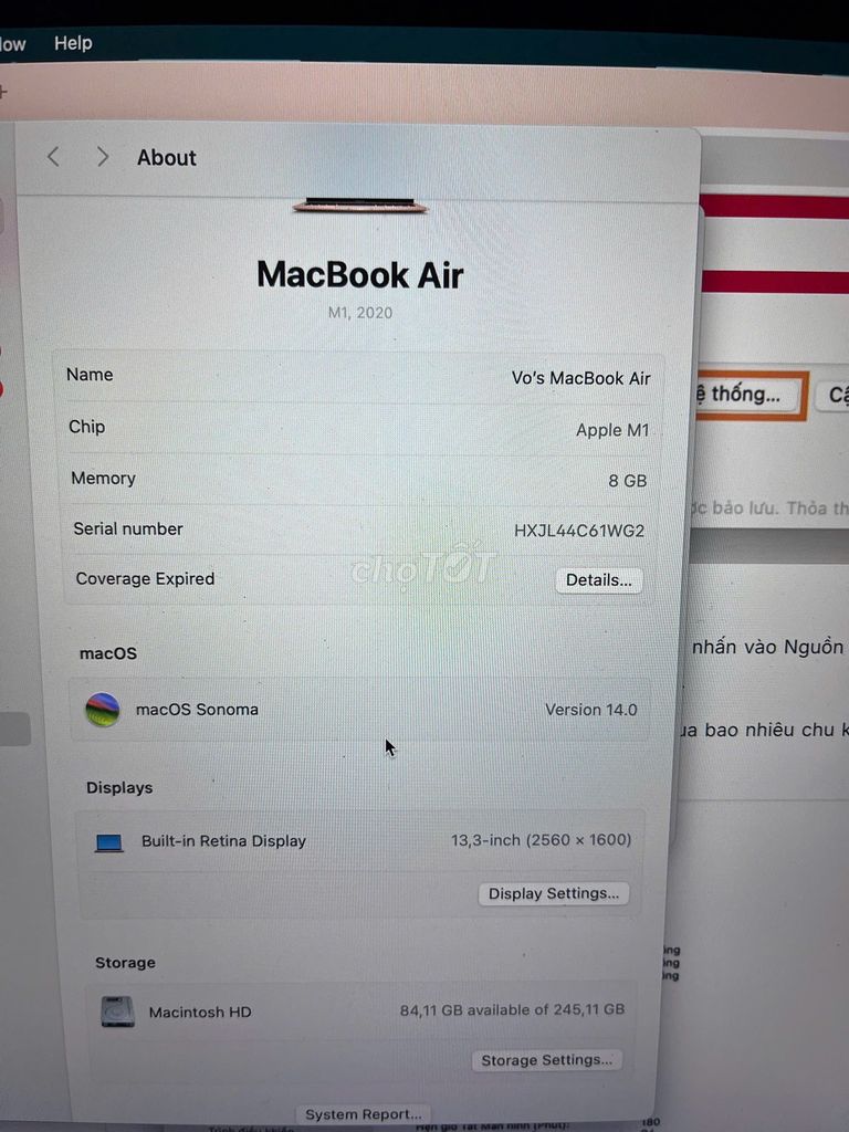 Apple MacBook Air M1 8GB/245GB. Mua bán Laptop tại Quận Bình Tân Tp Hồ Chí Minh được đăng bởi k hình 1