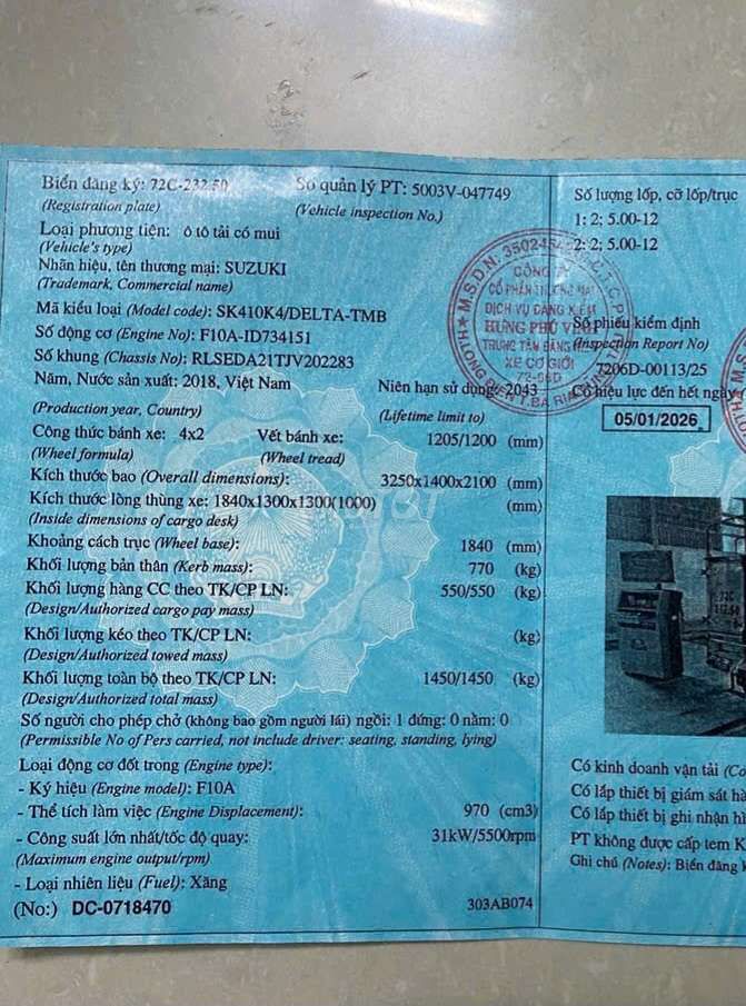 BÁN suzuki 550kg đời 2018 thùng bạt 1m9. Mua bán Xe tải, xe ben tại Thành phố Thuận An Bình Dương được đăng bởi Hồ Xe Tải hình 3