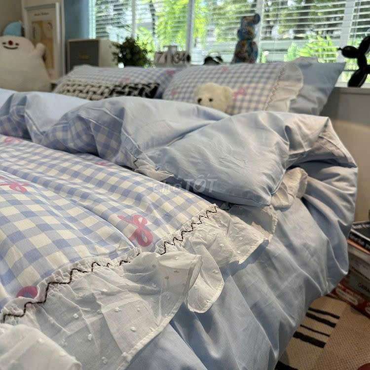 Bộ chăn ga gối Cotton đũi 1m8x2m. Mua bán Giường, chăn ga gối nệm tại Huyện Vũng Liêm Vĩnh Long được đăng bởi Gia kỳ Lê hình 1