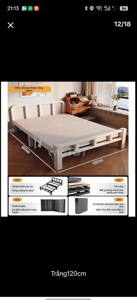 Giường gấp gọn Khung thép 120cm x 190cm. Mua bán Giường, chăn ga gối nệm tại Thành phố Qui Nhơn Bình Định được đăng bởi Trương Nhất Duy hình 1