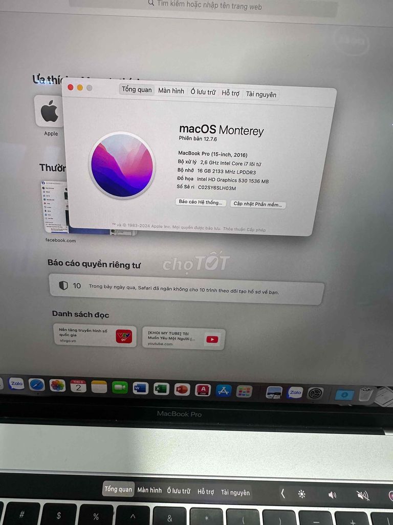 Apple MacBook Pro 2016 i7 15 inch 16GB/256GB Bạc. Mua bán Laptop tại Quận Nam Từ Liêm Hà Nội được đăng bởi Ngô Thị Yến hình 1