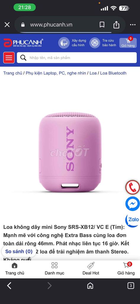 Loa Bluetooth Sony SRS-XB12/VC E Tím. Mua bán Tivi, Âm thanh tại Quận 10 Tp Hồ Chí Minh được đăng bởi Trúc Anh hình 1