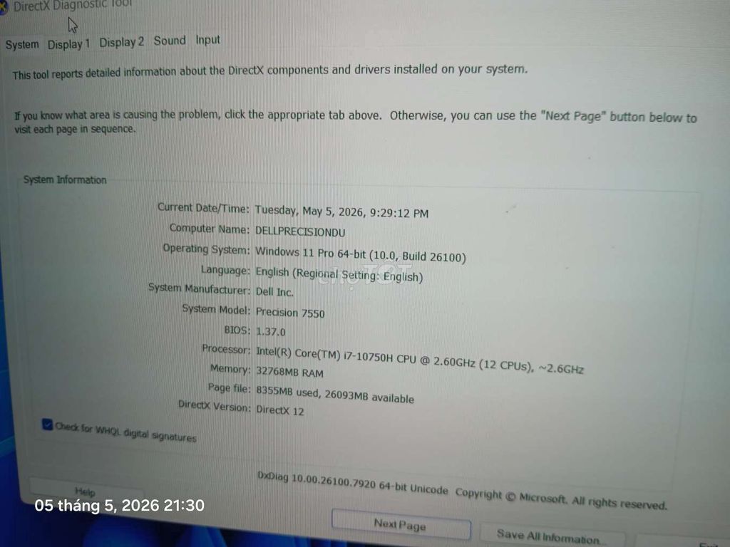 Dell Precision 7550 i7 32GB. Mua bán Laptop tại Thành phố Biên Hòa Đồng Nai được đăng bởi Khanh hình 1