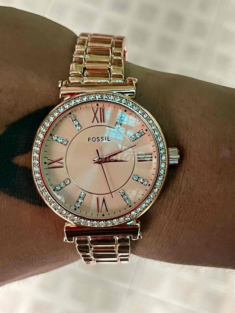 Fossil đính full soànn đá Dial Cá hồi pin sz36 đẹp