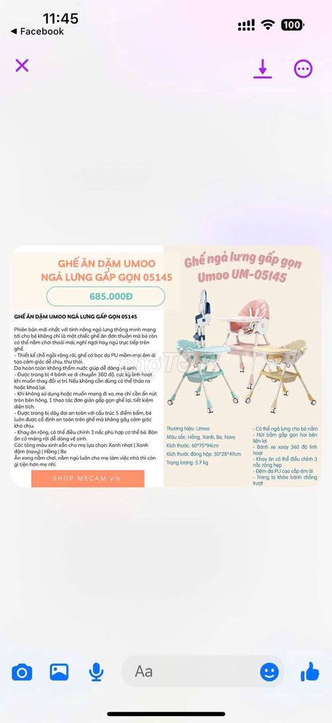 Ghế ăn dặm gấp gọn