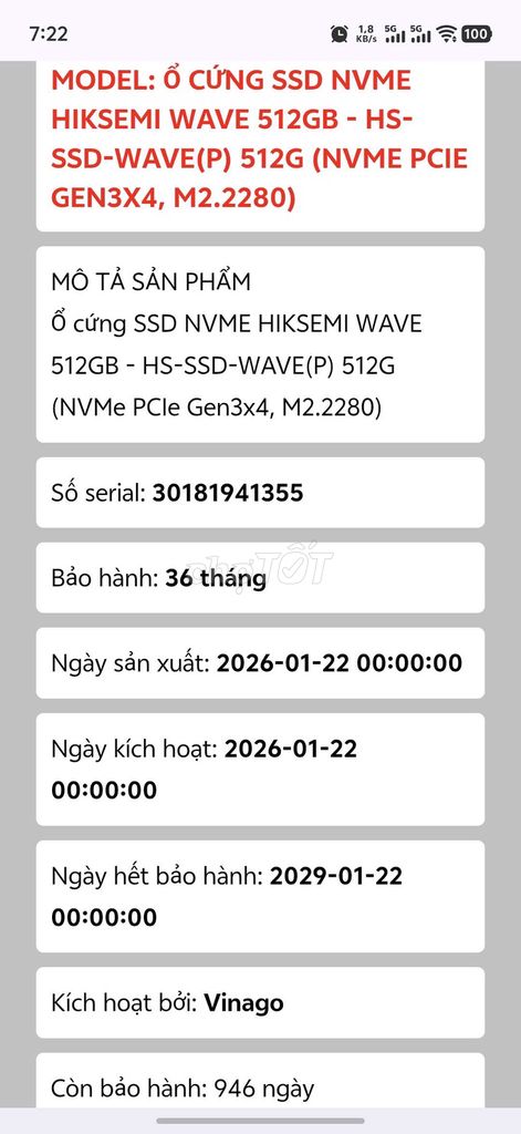 Ổ cứng Hiksemi HS-SSD-WAVE(P) 512GB NVMe M.2 SSD. Mua bán Linh kiện (RAM, Card...) tại Quận Thanh Khê Đà Nẵng được đăng bởi B Teck hình 1